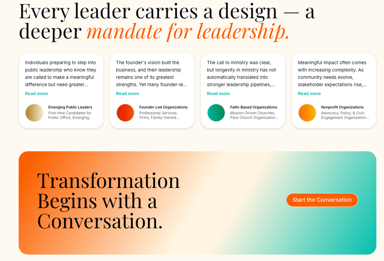The Convergence Lab audience segments, including founder-led organizations and faith-based organizations